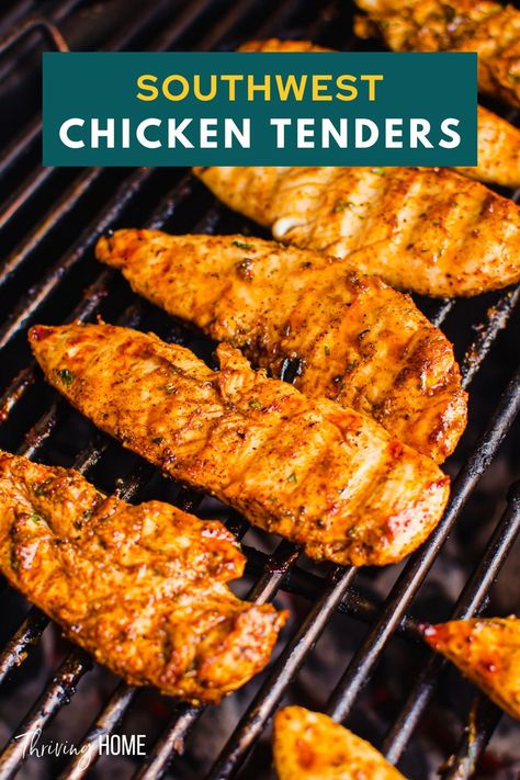 This southwest chicken recipe is sure to please all the eaters in your house. It’s easy, healthy, freezer-friendly, and full of flavor but not spicy. You can bake it or–even better–grill it! Southwest Seasoned Chicken, Spicy Chicken Tenderloin Recipes, Southwest Chicken Marinade For The Grill, Southwestern Chicken Marinade, Southwest Marinade, Southwest Chicken Marinade, Grilled Chicken Strips Recipes, Southwest Grilled Chicken, Chargrilled Chicken