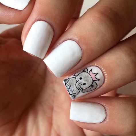 Elephant Nails Designs, Elephant Nails Acrylic, Summer Animal Nails, Elephant Nail Art Design, Elephant Nail Designs, Nails With Animals, Cute Animal Nail Art, Elephant Nail Art, Spring Nail Designs 2023