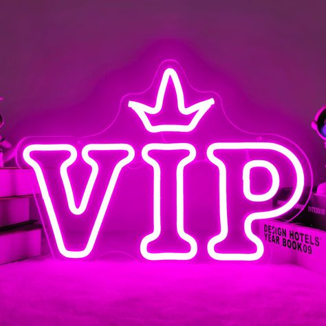 PRICES MAY VARY. 【Bright Neon Sign】: An essential striking icon in the VIP area - the VIP lounge neon sign. Pink VIP neon sign letters and crown logos create a romantic atmosphere and bring a different wall decoration to your VIP area. 【Size Information】: The size of the VIP neon light is 11.4x10.6 inches, powered by USB power supply, and can be connected through any USB power adapter. The power cord is 70.8 inches long, and a chain with a hook is included in the package, so you can easily hang Lounge Wall Decor, Neon Lights Signs, Lights Signs, Pink Neon Sign, Led Wall Decor, Party Neon, Neon Wall Signs, Vip Lounge, Light Up Signs