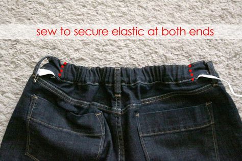 it's always autumn - itsalwaysautumn - no more saggy jeans {easy waistband fix}  Kids pants too Add Elastic To Waistband, How To Add Elastic To Jeans Waistband, Add Elastic To Jeans Waist, Adding Elastic To Waistband, Adding Elastic To Jeans Waist, Saggy Jeans, Saggy Pants, Altering Pants, Elastic Waistband Jeans