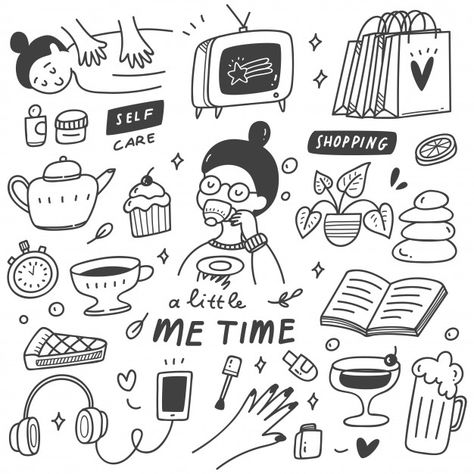 Me time concept doodle illustration | Premium Vector #Freepik #vector #food #music #cake #pizza Doodles Easy Aesthetic, Me Time Aesthetic, Cute Doodles Easy, Aesthetic Unicorn, Aesthetic Doodles, Doodles Easy, Time Concept, Time Aesthetic, Doodle Illustration