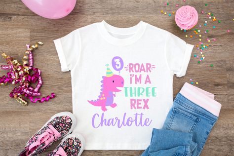 Dino Birthday Girl, 3 Rex Birthday, Two Birthday Shirt, Girl Dinosaur Birthday, Girl Dinosaur, Pink Dinosaur, Girl 2nd Birthday, Dino Birthday, Dinosaur Gifts