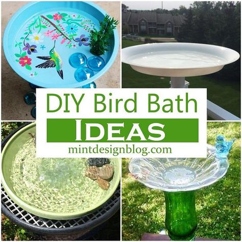 DIY For Animal Archives - Mint Design Blog Birdbaths Diy Homemade, Diy Bird Bath Dollar Store, Diy Solar Bird Bath, Diy Birdbath Ideas, Birdbath Diy, Diy Bird Bath Ideas, Terra Cotta Bird Bath, Solar Fountain Bird Bath, Birdbath Ideas