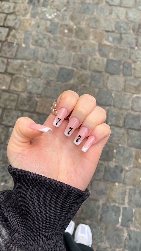 Numbers On Nails Design, 555 Nails, Angel Number Acrylic Nails, Nails With Numbers, Nails 777, 777 Nails, 777 Number, 777 Angel Number, Only Angel