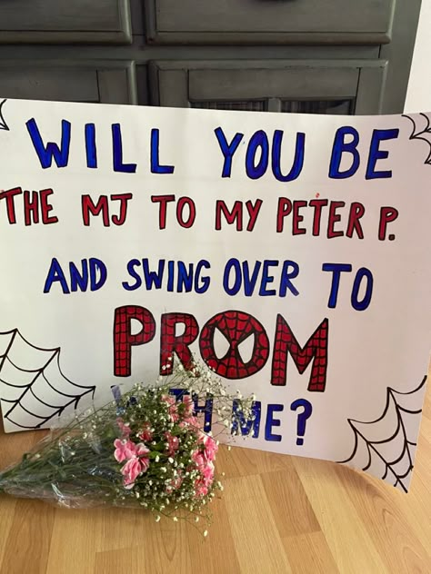 Best Prom Proposals, Spiderman Promposal, Creative Prom Proposal Ideas, Sadies Proposal, Cute Hoco Proposals, Homecoming Poster Ideas, Formal Proposals, Cute Promposals, Prom Posters