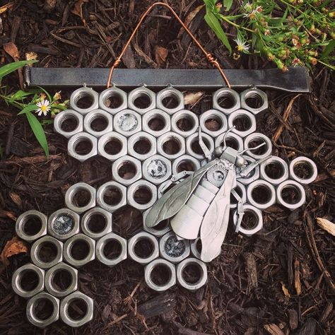 44 Likes, 7 Comments - More Metal (@moremetalwelding) on Instagram: “A #bee on a #honeycomb wall-hanging for a co-worker that's also a part-time #apiarist. And little…” Metal Sculpture Artists, Welding Art Projects, Metal Tree Wall Art, Metal Welding, Steel Sculpture, Metal Tree, Metal Projects, Welding Art, Scrap Metal Art