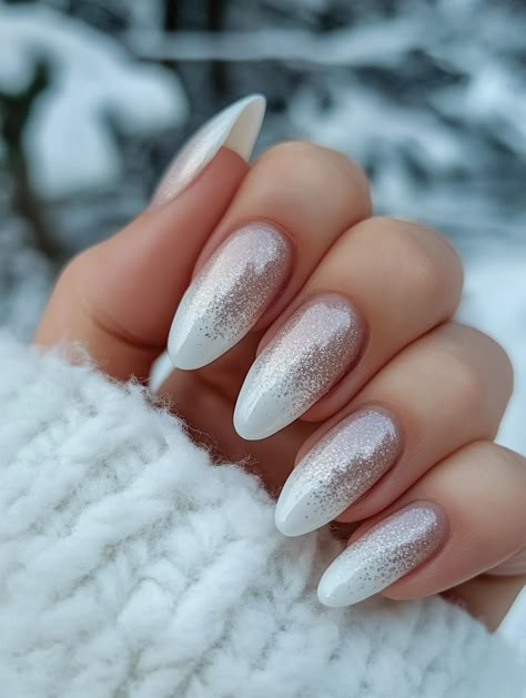 White Festive Nails, White Sparkling Nails, Icy Christmas Nails, Holiday Manicure Ideas, Christmas French Nails, Frosty Nails, White Christmas Nails, Matte White Nails, Holiday Manicure