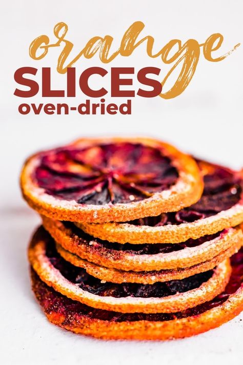 These dried orange slices are sprinkled with spices and coconut sugar. Make them for a cocktail garnish or healthy snack. Paleo and vegan!  #cocktailgarnish #driedfruitsnacks #driedorangeslices #holidays #healthysnack Dry Orange Slices, Dried Orange Peel, Cocktail Garnish, Orange Slice, Decorating Cakes, Dried Orange Slices, Dried Oranges, Slices Recipes, Dehydrated Food