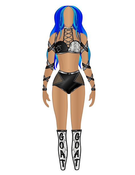 Womens Drawing, Wrestler Outfit Female, Wrestling Outfits Womens, Wrestling Gear Ideas, Womens Wrestling Gear, Wwe Oc Outfits, Sasha Banks Ring Gear, Wwe Womens Wrestling Gear Ideas, Sasha Banks Blue Gear