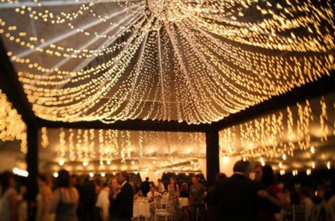 Ideas To Decorate Your Wedding Venue Using Fairy Lights And Have A Dreamlike Setup Fairy Lights Wedding, Wedding Canopy, Lights Hanging, 1 Billion, Xmas Lights, Garden Party Wedding, Fairy String Lights, The Ceiling, Wedding Cake Designs