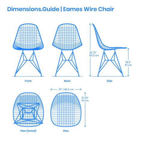 The Eames Wire Chair is an organically shaped experimental chair made only from welded wire. The Eames Wire Chair has an overall height of 32.75” | 83.2 cm, seat height of 18.5” | 47 cm, width of 19” | 48.3 cm, depth of 21.25” | 54 cm. Downloads online #furniture #eames #chairs #sitting Furniture Graphic, Chair Inspiration, Chair Drawing, Plastic Chairs, Office Chair Without Wheels, Wire Chair, Reupholster Chair, Charles And Ray Eames, Ikea Chair