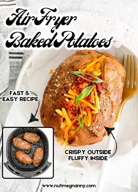 These air fryer baked potatoes have golden, crispy skins and soft, fluffy insides that can be stuffed with any of your favorite toppings. Plus, they are ready in less time than baking in the oven! Crowd Pleasers Recipes, Fall Eats, Air Fryer Baked Potato, Stuffed Potatoes, Delicious Appetizer Recipes, Vegan Side Dishes, Delicious Magazine, Refreshing Food, Vegan Sides