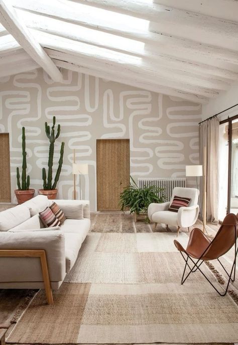 Neutral Statement Wall, Neutral Office Wall Decor, Wallpaper In Room Ideas, Wallpaper Studio Apartment, Beige Wall Mural, Abstract Bedroom Wall Paint, Abstract Accent Wall Bedroom, Peel And Stick Wallpaper Living Room Ideas, Modern Abstract Wallpaper