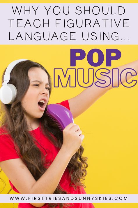 Teach Figurative Language using popular song lyrics! This is a perfect guide to show you how to select the right songs for your middle school students! Figurative Language In Songs, Middle School Classroom Activities, Popular Song Lyrics, Teaching Figurative Language, Pop Music Lyrics, Teaching Babies, First Year Teaching, School Songs, Ela Classroom