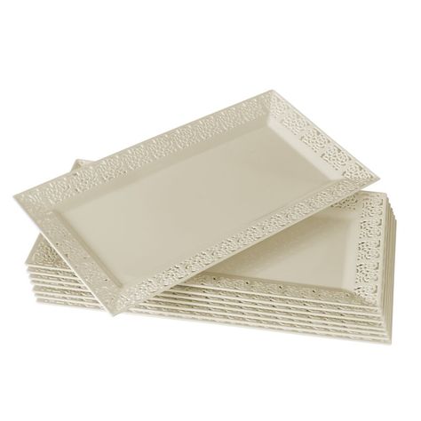 Silver Spoons Lace Heavy Weight Plastic Disposable Serving Plate & Reviews | Wayfair Plastic Serving Trays, China Dishes, Food Displays, Disposable Plates, Plastic Trays, Tableware Collection, Washing Dishes, Silver Spoons, Serving Plate