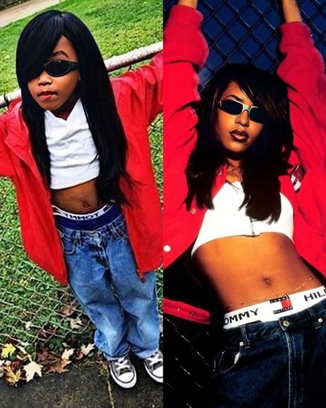 Aaliyah Costume 90s, Tlc Costume, Singers Costumes Ideas, Aaliyah Costume, Aaliyah Outfits, Halloween Costume Black, Kids Halloween Costume, Singer Costumes, Girl Halloween Costume