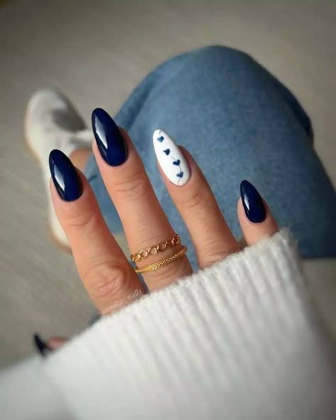 23+ Stunning Matte and Glossy Nail Designs (2024) - Nails By DrExplains Natural Nails Manicure, Navy Nails, Girly Acrylic Nails, Short Square Acrylic Nails, Heart Nails, Valentine's Day Nails, Cute Acrylic Nails, Acrylic Nail Designs, Blue Nails