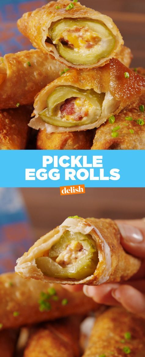 Pickle Egg Rolls, Pickles Fried, Pickle Poppers, Fried Snacks, Pickle Recipes, Pickled Eggs, Egg Roll Recipes, Wontons, Roll Recipe