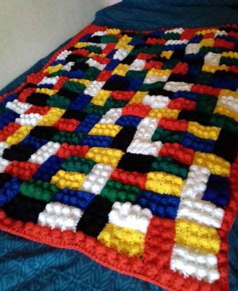 Brick by brick – Quiet Water Craft Lego Blanket, Crochet Lego, Crochet Blanket Boy, Brick By Brick, Crochet Christmas Gifts, Mattress Stitch, Knitted Afghans, Crochet Handbags Patterns, Bobble Stitch