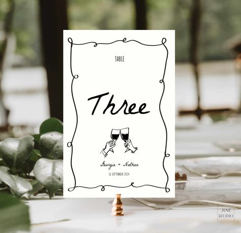 Hand drawn Wedding Table Number Template Hand written Vintage Whimsical Illustration Toast Rehearsal Dinner Tablescape Decor Custom Editable Calligraphy Table Numbers, Table Numbers Wedding Diy, Diy Table Numbers, Wedding Table Numbers Template, Number Templates, Wedding Table Number Cards, Hand Drawn Wedding, Table Number Cards, Wedding Dinner