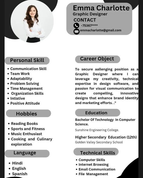 Resume Style For Fresher 📄 Attractive Resume For Fresher, Resume For Freshers, Fashion Resume, Financial Literacy Lessons, Student Resume, Organization Skills, Literacy Lessons, Engineering Colleges, Computer Skills