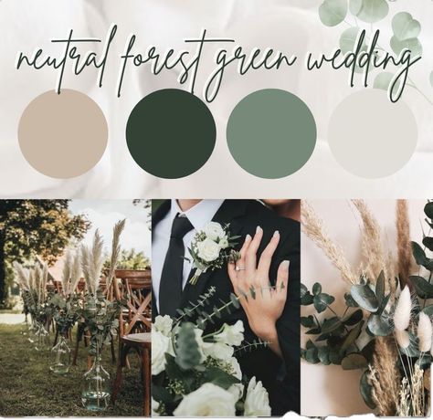 Agave Color Palette Wedding, Neutral Forest Green Wedding, Forest Green Wedding Theme, Taupe Wedding Colors, March Wedding Colors, Green Fall Weddings, Green Wedding Theme, Wedding Motif, Forest Green Wedding