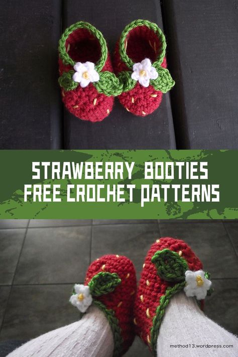 Whether you’re looking for a cute baby shower gift or a fun project to crochet for your own baby, these two lovely FREE Crochet Strawberry Booties Patterns are great for you Crochet Strawberry Applique Pattern Free, Crochet Boots Pattern, Crochet Baby Projects, Crochet Baby Gifts, Crochet Strawberry, Shoes Pattern, Crochet Boots, Pola Amigurumi, Booties Crochet