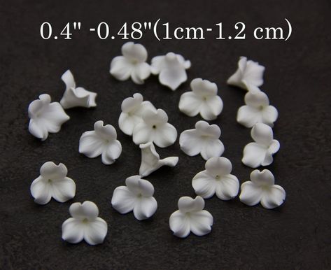 White+flowers+beads+0.4"(1+cm),+Floral+beads+clay+for+making+jewelry Polymer Clay Flower Petals, Wedding Flower Earrings With 3d Polymer Clay Flowers, Realistic Polymer Clay Flowers, Hypoallergenic Flower-shaped Polymer Clay Jewelry, Handmade White Flower-shaped Beads, Polymer Clay Embroidery, Polymer Beads, Bead Charms Diy, Polymer Clay Flowers