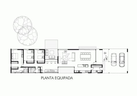 Tim: Simple rectangular plan. Clear organization. Long House, Architectural Floor Plans, Villa Plan, Narrow House, Plan Drawing, Modern House Plans, Architecture Plan, House Layouts, Plan Design