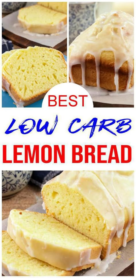 low carb lemon loaf bread with icing for ketogenic diet Keto Lemon Bread, Lemon Loaf Bread, Lemon Bread Recipe, Keto Kids, Icing Glaze, Loaf Bread Recipe, Lemon Bread Recipes, Low Carb Desserts Easy, Cottage Bakery