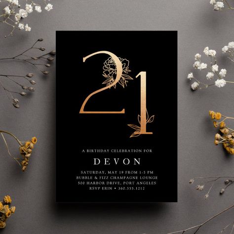 Golden Age | Rose Gold 21st Birthday Party Invite - Birthday Invitation 21st Birthday Party Invitations, Gold 21st Birthday, Elegant Birthday Invitations, 21st Birthday Presents, Floral Birthday Invitations, Milestone Birthday Party, 21st Birthday Party, 21st Birthday Invitations, Elegant Birthday