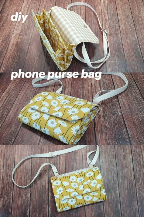 Diy Phone Bag, Phone Purse Pattern, Diy Fabric Purses, Crossbody Bag Sewing, Crossbody Bag Tutorial, Diy Shoulder Bag, Diy Bags No Sew, Bag Sewing Tutorial, Phone Bag Pattern