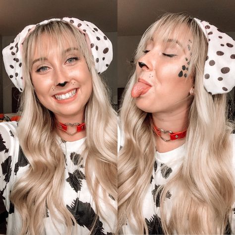 Cruella Deville Costume And Dalmation, Dalmation Makeup Women, Dalmatian Costume Women's, Dalmatian Makeup Women, Dalmatian Face Paint, Dalmatian Costume Makeup, Dalmation Makeup, Dalmatian Makeup, Dalmatian Halloween