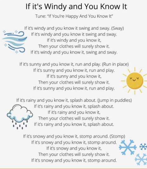 Weather Poem, Eng Songs, Kids Poems, Windy Weather, Kindergarten Ideas, Pre Kindergarten, Spring Sign, You Know It, Kids Songs