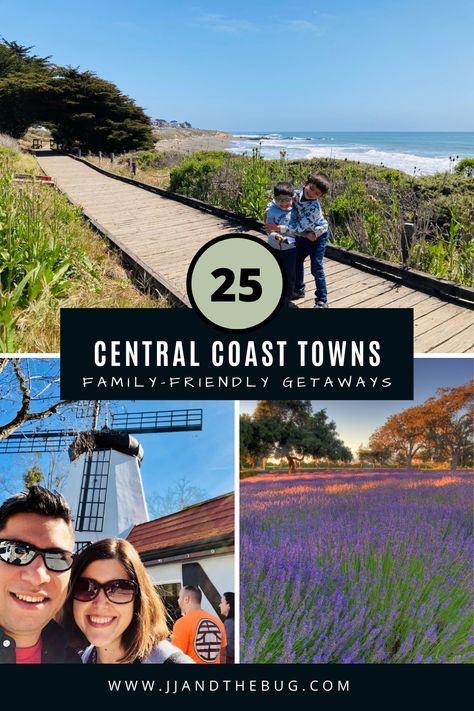 Beautiful Central Coast towns line the California coast between Los Angeles and San Francisco. Each has a unique character, but one thing that unites the towns of California’s central coast is a laid-back vibe. 😎 The 25 towns highlighted here have everything you need for a fun and relaxing family-friendly getaway. 🌊🎢🏄‍♂️🌻🍷🏖📸 California Central Coast, East Coast Road Trip With Kids, Best West Coast Road Trips, California Coastline Road Trip, Ultimate California Road Trip, Southern California Coast Road Trip, Central California Coast, California Roadtrip, Central Coast California