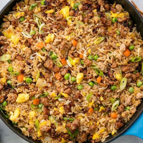 Pork Fried Rice - Delish.com Pork Fried Rice Easy, Pork Fried Rice Recipe, Ground Pork Recipes, Recipes Pork, Ginger Pork, Pork Fried Rice, Pork Stir Fry, Asian Inspired Dishes, Non Veg