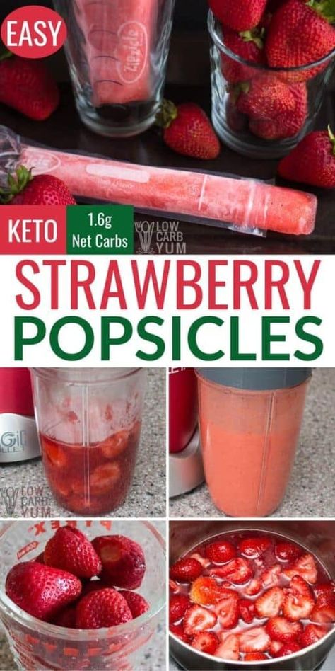 Low Carb Popsicle Recipes, Keto Frozen Strawberry Recipes, Homemade Freezer Pops, Strawberry Keto Recipes, Keto Recipes For Kids, Keto Strawberry Recipes, Summer Keto Recipes, Keto Popsicle, Keto Popsicles