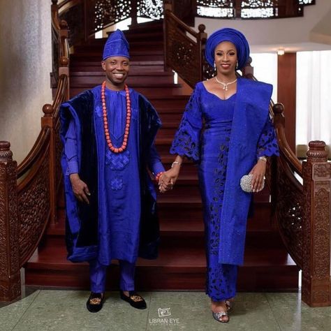 127 Likes, 7 Comments - Asoebi Concierge (@asoebiconcierge) on Instagram: “If you want something, you better make some noise. Let everyone know!  Who do you hurt by keeping…” Yoruba Traditional Wedding Attire, Nigerian Wedding Attire, Nigerian Traditional Wedding, Nigerian Outfits, Native Dress, Traditional Wedding Attire, African Traditional Wedding, Couples Outfit, Nigerian Styles