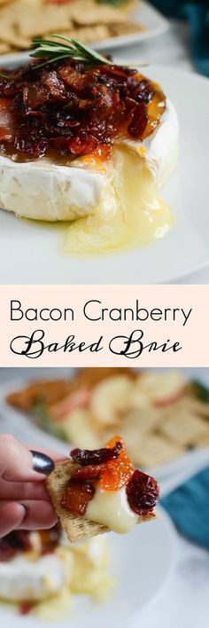 Bacon Cranberry Baked Brie - the perfect holiday appetizer! The sweet and salty combo is so delicious! #AD #MakeHolidaysHappen #ILikeALDI Bacon Baked Brie, Appetizers Brie, Cranberry Baked Brie, Pilsbury Recipes, Bacon Brie, Appetizers Ideas, Apricot Preserves, Cranberry Baking, Cranberry Brie