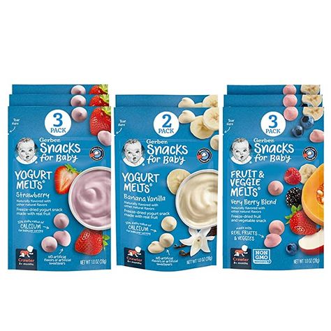 Gerber Baby Snacks, Snacks For Baby, Gerber Snacks, First Finger Foods, Yogurt Melts, Gerber Baby Food, Kids Foods, Yogurt Snacks, Vegetable Snacks