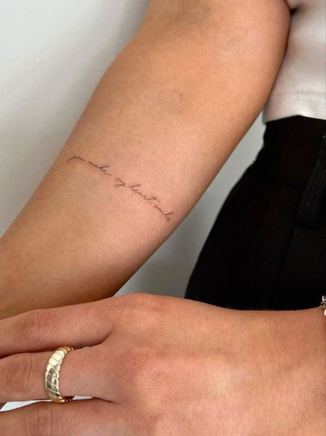 Cursive Fine Line Tattoo Font, Dainty Script Tattoo Placement, More Life Tattoo, Two Names Tattoo Ideas, Golden Tattoo Word, Dainty Writing Tattoo, Fine Line Tattoos Arm, Celeb Tattoos Women, Tiny Script Tattoo