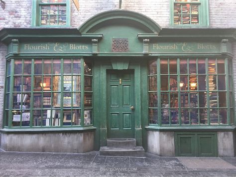 Flourish & Blotts, Diagon Alley, The Wizarding World of Harry Potter Diagon Alley Shops, Flourish And Blotts, Harry Potter Diagon Alley, Harry Potter Shop, Harry Potter Halloween, Diagon Alley, Store Windows, Little Library, Shop Fronts