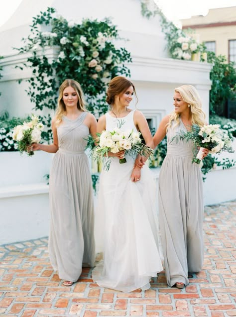 Elegant gray bridesmaid dresses: http://www.stylemepretty.com/2016/03/15/neutral-elegant-outdoor-wedding-inspiration/ | Photography: Greer Gattuso - http://www.greergphotography.com/ Bridesmaid Dresses Gowns, Wedding Color Trends, Grey Bridesmaids, Outdoor Wedding Inspiration, Bridesmaid Dressing Gowns, Grey Bridesmaid Dresses, Grey Dresses, Wedding Palette, Gray Weddings