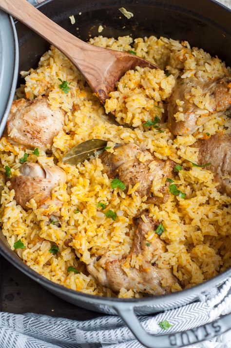 Chicken Pilaf Recipe, Chicken And Rice Pilaf, Rice Pilaf With Orzo, Chicken Pilau, Chicken Pilaf, Easy Rice Pilaf, Garlic Carrots, Pilau Rice, Wild Rice Pilaf