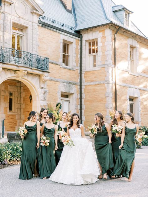 Cairnwood Estate Wedding, Late Summer Wedding Colors, Bridesmaid Dresses Blush Pink, Pink September, White Flower Decor, Dark Green Bridesmaid Dresses, Bridesmaid Dresses Blush, Country Wedding Colors, Cairnwood Estate