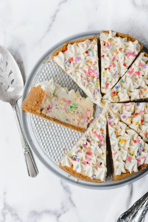 Funfetti Cheesecake - bethcakes Confetti Cheesecake Recipes, Confetti Cheesecake, Funfetti Cheesecake, My Birthday Month, Yogurt Milk, Vanilla Greek Yogurt, Springform Pan, Cheese Flavor, Rainbow Sprinkles