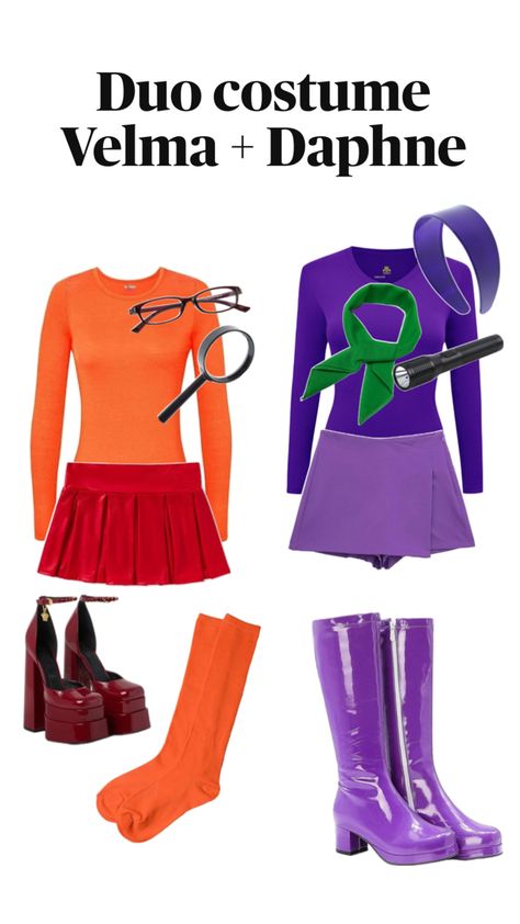 Halloween costume inspo spooky season aesthetic cute Halloween Duo Costumes, Spooky Season Aesthetic, Halloween Duo, Daphne Costume, Halloween Duos, Season Aesthetic, Daphne And Velma, Duo Costumes, Duo Halloween Costumes