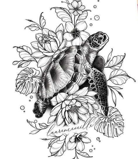 Large Sea Turtle Tattoo, Large Turtle Tattoo, Ocean Turtle Tattoo, Floral Sea Turtle Tattoo, Turtle Sleeve Tattoo, Sea Turtle Tattoo Design, Turtles Tattoo, Tattoo Turtle, Ocean Sleeve Tattoos