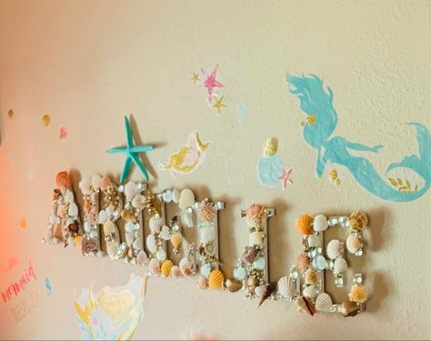 Seashell letters from Etsy Seashell Letter, Mermaid Nursery Decor, Home Decor Coastal, Mermaid Nursery, Mermaid Room, Mermaid Vibes, Letter I, Nautical Decor