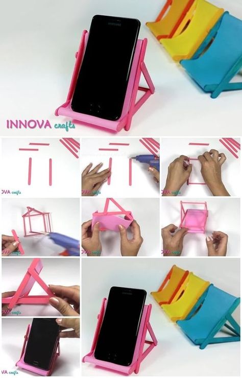 Regalitos que le puedes dar a tu celular Diy Phone Stand, Diy Popsicle Stick Crafts, Diy Popsicle, Ice Cream Stick, Iphone Stand, Best Cell Phone, Popsicle Stick Crafts, Diy Holder, A Cell